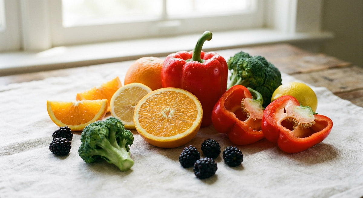 Kapsle vitamínu C a čerstvé citrusy