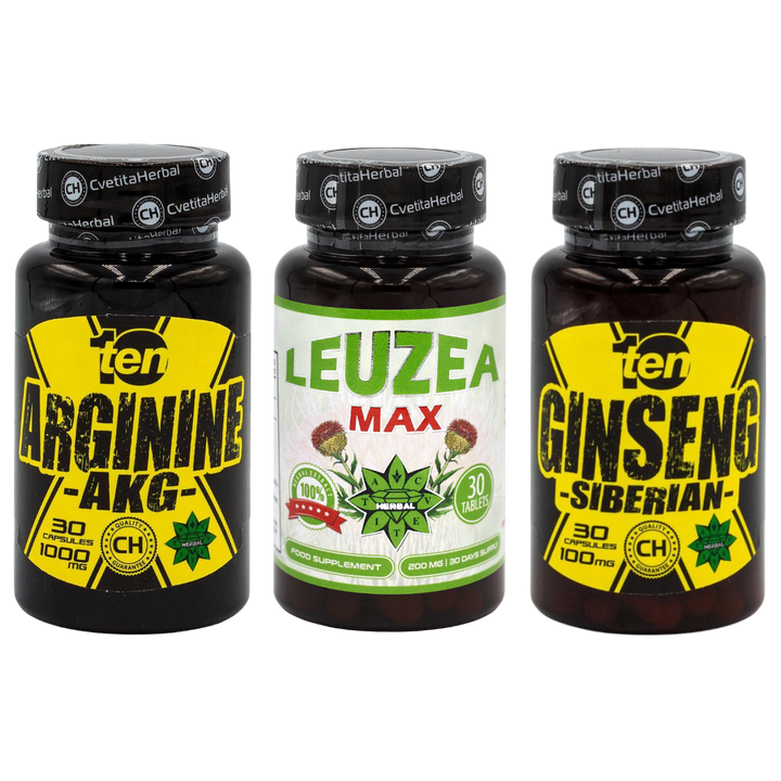 COMBO BALÍČEK: Leuzea 30 tablet + TEN Arginine 40 tablet + Ten Siberian Ginseng 30 tablet