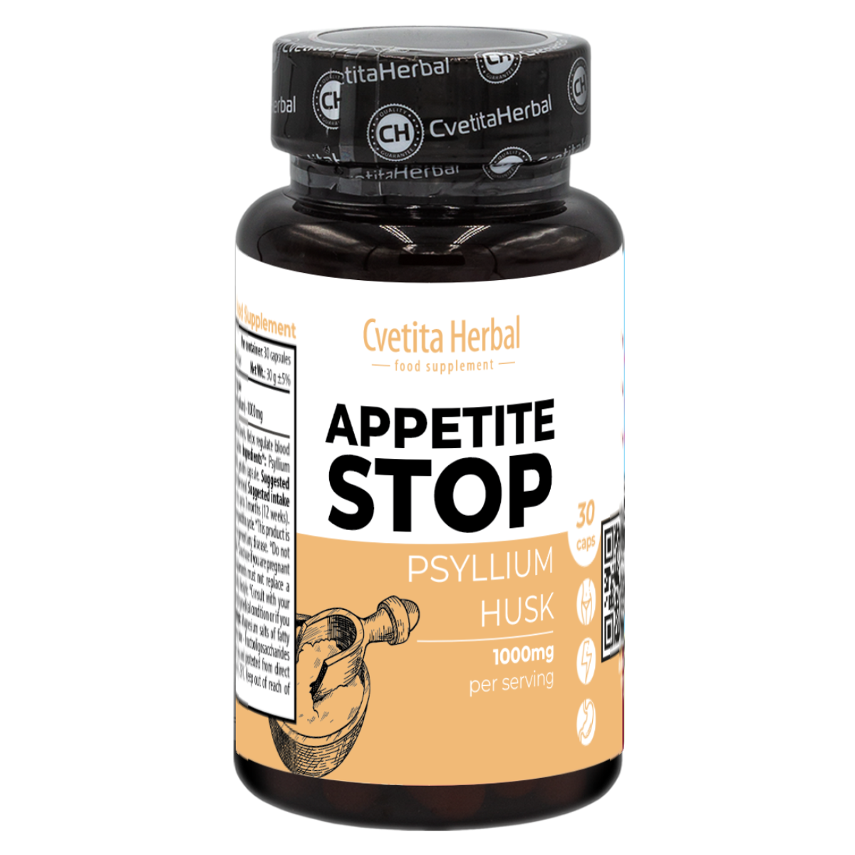 Jablečný ocet "Bílý jitrocel (Psyllium)" - Appetite Stop (30 kapslí x 1000 mg)