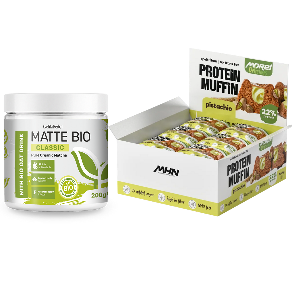 Matte Bio Classic a proteinové muffiny s pistácií MHN - kombo balení