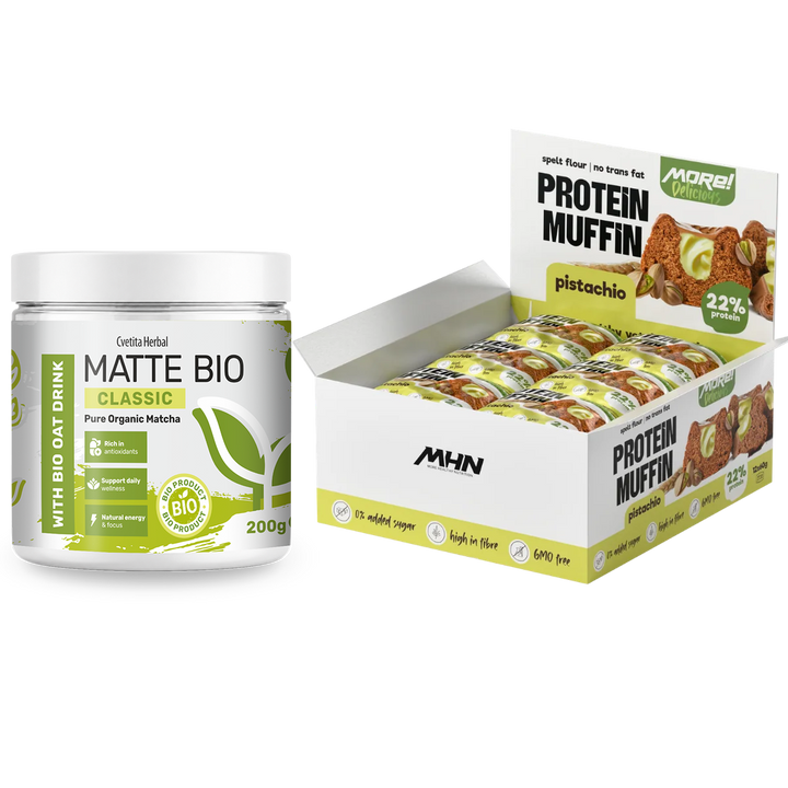 Matte Bio Classic a proteinové muffiny s pistácií MHN - kombo balení