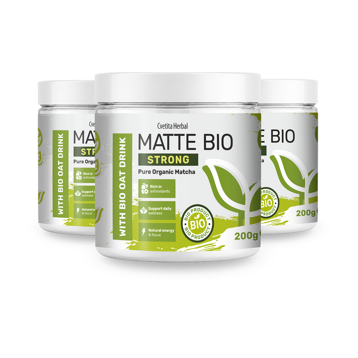 Matte Bio Strong 2+1 - zvýhodněné balení tří dóz bio matchy po 200 g